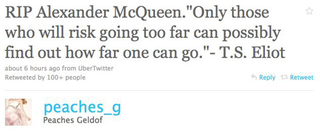 Illustration for article titled Celebs Mourn Alexander McQueen On Twitter